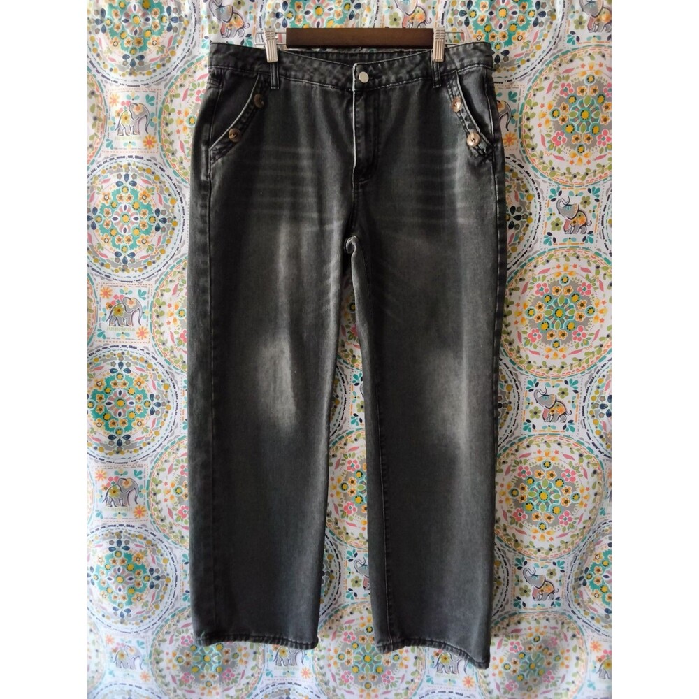 VINTAGE Unbranded Skater Jeans Men's 36x30 XL Black Baggy Wide Leg Y2K Buttons